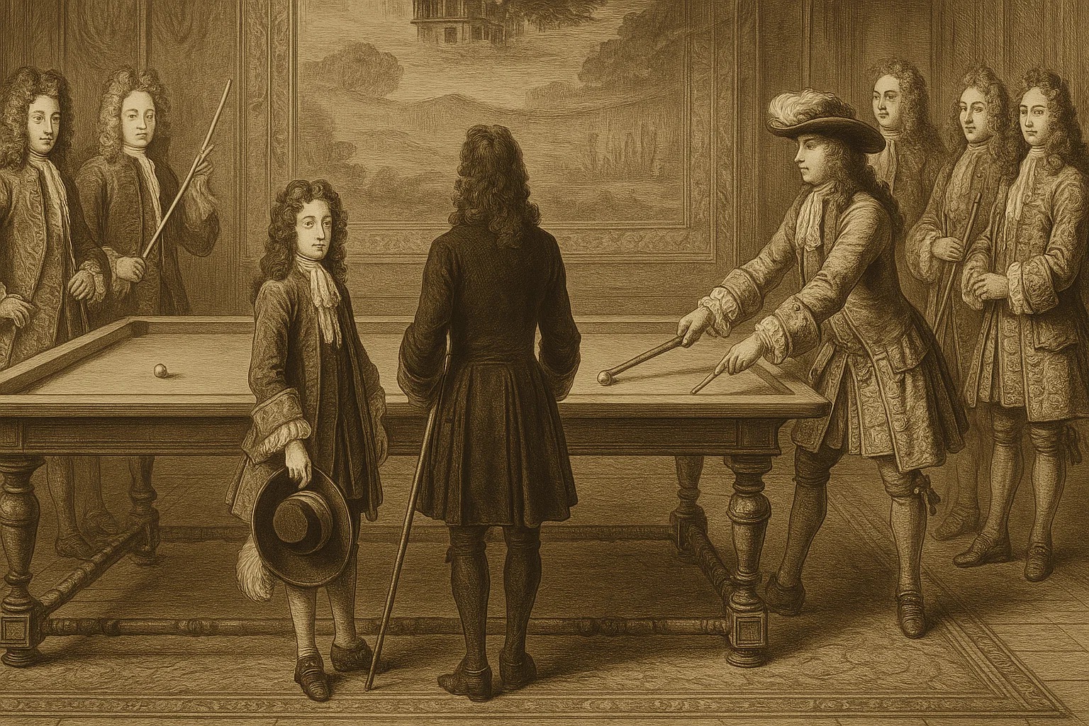 Kráľ Ľudovít XIV. hrá "biliard" (1694)